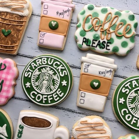 Frappuccino Cookies Decorated, Starbucks Themed Cookies, Starbucks Cookies Decorated, Starbucks Sugar Cookie, Starbucks Cookie, Cupcake House, Starbucks Birthday Party, Starbucks Cookies, Starbucks Party