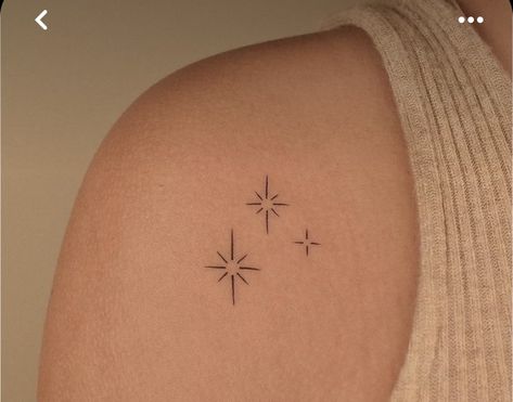 Simple Tattoos Stars, Three Stars Tattoo Simple, 3 Sparkles Tattoo, Little Star Tattoo Simple, Simple Sparkle Tattoo, Stars Wrist Tattoo, Star Sparkle Tattoo, Nugget Tattoo, Tiny Stars Tattoo