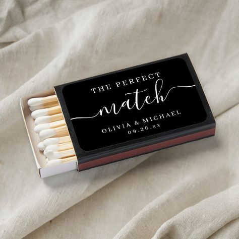 Black elegance the perfect match wedding favors Match Wedding Favors, Wedding Matches Favors, Matchbox Wedding Favors, Personalized Match Boxes, Black Elegance, Custom Matches, Best Wedding Favors, Wedding Favor Boxes, Wedding Keepsakes