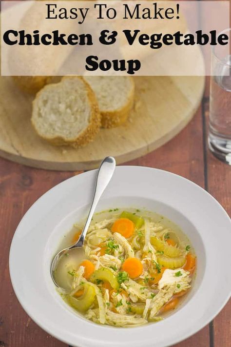 Simple chicken and vegetable soup. Simple because it’s made with basic vegetables, a chicken breast and stock cubes. You can easily add your own selection of seasonal vegetables or vegetables to use up too. All in all, this is a really easy tasty versatile and satisfying simple soup recipe! #neilshealthymeals #recipe #soup #chicken #vegetables #chickensoup #simplesoup Vegetable Soup Chicken, Homemade Chicken Vegetable Soup, Chicken And Veg Soup, Best Vegetable Soup Recipe, Low Carb Vegetable Soup, Chicken And Vegetable Soup, Chicken Vegetable Soup Recipes, Soup Simple, Easy Vegetable Soup