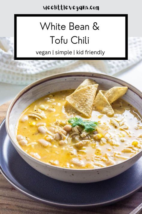 Vegan White Bean and Tofu Chili – Wee Little Vegans Tofu Chili, White Bean Chili, One Pot Meal, Bean Chili, No Bean Chili, White Bean, Vegan Soup, Tofu Recipes, Healthy Soup Recipes