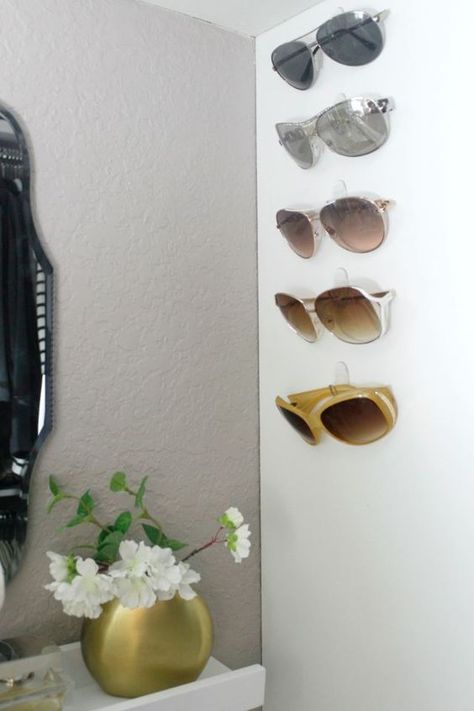 Organizing Sunglasses – command hooks Organize Sunglasses, Diy Sunglasses Holder, French Bedrooms, Cleaning Tools Storage, Hook Ideas, Placeholder Image, Diy Sunglasses, Indoor Blinds, Cheap Blinds