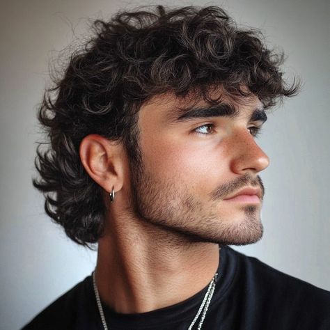 The Curly Hair Mullet: A Bold Look for Men Men 2c Hairstyles, Mullet Modern Men, Mullet For Curly Hair Men, Curl Haircut Men, Longer Curly Hair Men, Men’s Curly Haired Mullet, Modern Mullet Wavy Hair, Curly Hair Mullet Boys, Mullet Hairstyle Mens Curly Long