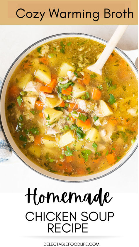 Large pot of homemade chicken veggie soup Slow Cooker Chicken Noodle Soup, Chicken Soup Recipes Homemade, Homemade Chicken Soup, Chicken Soup Recipe, Cooking Soup, Best Soup Recipes, Chicken Soup Recipes, Best Dinner Recipes, Whole Chicken