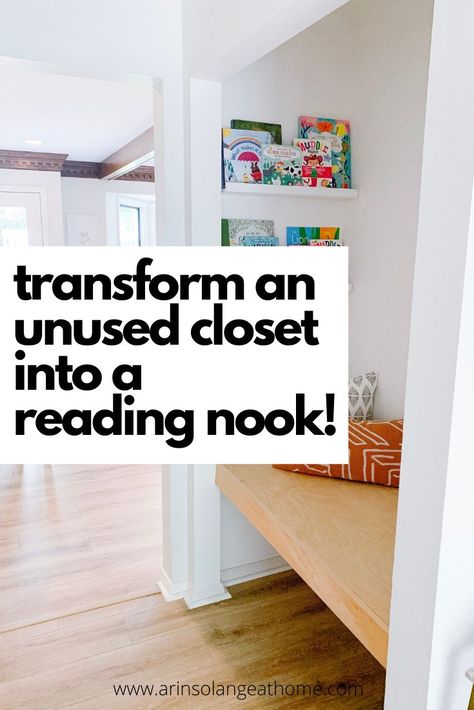 Here is a simple, affordable, DIY project you can do! Take a closet that has little use and turn it into a great reading or homework nook for kids! Great for distance learning or homeschooling or to add a unique space to your home. How To Turn A Closet Into A Reading Nook, Turn Closet Into Nook, Kids Closet Reading Nook, Kids Closet Play Nook, Reading Nook In Closet, Convert Closet To Reading Nook, Closet Into Reading Nook, Closet Reading Nook Kids, Transform Closet Into Nook