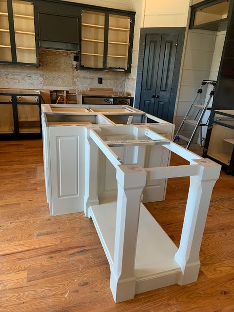 MADISON PROJECT UPDATE Kitchen Island With Pedestal Base, Sideways Kitchen Island, Unconventional Kitchen Island, Bilevel Kitchen Island, Island With 6 Seats, Island With Built In Table, Extend Kitchen Island, Kitchen Island Extension Ideas, Island With Dining Table Attached