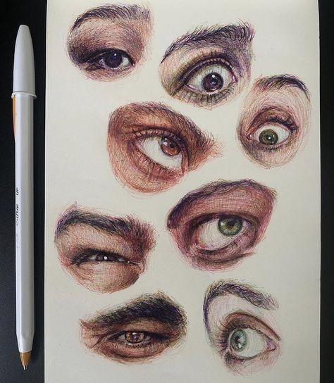 Sketchbook Art Inspiration Eyes, Biro Pen Eye Drawing, Gcse Art Eye Page, Eye Sketchbook Page, Eye Drawing Marker, Drawing Ideas Realistic Coloring, Eye Color Pencil Drawing, Pen Eye Drawing, Eye Drawing Realistic