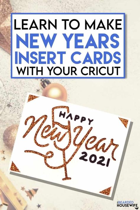 Learn to make beautiful New Years insert cards with your Cricut Maker or Explore Air 2! Free SVG file and full tutorial on my blog! #newyearscards #insertcardtutorial #cricutmakerinsertcards #cricutexploreair2insertcards #easycardtutorial #newyearscardtutorial New Years Projects, Carte Cricut, Diy New Years Party, Screen Printing Projects, Svg Pictures, Clock Craft, Happy Housewife, Happy New Year Cards, Birthday Scrapbook