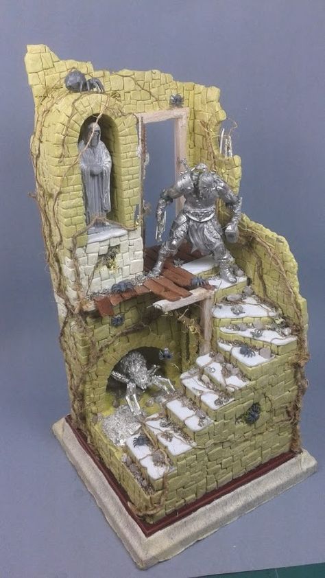 Fantasy Miniatures Dioramas, Fantasy Diorama, Mordheim Terrain, Necromunda Terrain, Dnd Crafts, Battle Damage, Miniature Diorama, Warhammer Terrain, Miniature Bases