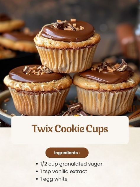 Grammy recipes Grammy Recipes, Twix Cookie, Twix Cookies, Cookie Cups, Egg White, 1 Egg, Granulated Sugar, 2 Cups, Baking Powder