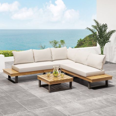 Union Rustic 4 Piece Teak Sectional Seating Group with Cushions & Reviews | Wayfair Chill Lounge, Sunroom Furniture, 5 Seater Sofa, Wayfair Furniture, Noble House, Conversation Set Patio, Décor Diy, Outdoor Lounge, Outdoor Sectional Sofa