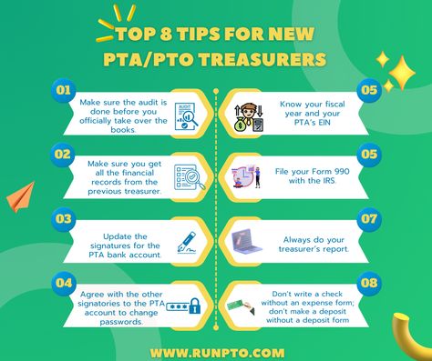 Are you a new PTA/PTO Treasurer? Then you will love this!  Here are our top ten tips to help new PTA treasurers make the toughest job in PTA a bit easier.  Did you find this useful? Follow for more! Like, Share & Save this post.  #PTA #PTO #ptamanager #ptamanagement #software #Boosterclub #runpto #tips #runptotips Pta Treasurer, Pto Treasurer, Pta Organization, Pta Ideas, Teacher Organization, Parents As Teachers, Report Template, Top Ten, Follow For More