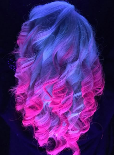 Electric glow in the dark purple pink ombre dyed hair color @vpfashion Ombre Dyed Hair, Glow In The Dark Hair, Pink And Blue Hair, Neon Hair Color, Dark Hair Dye, Sunset Hair, Purple Ombre Hair, Glow Hair, Best Hair Dye