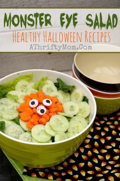 Healthy Halloween Recipes, Monster Eye Salad, Easy Halloween Recipes, Halloween treats Halloween Salads Spooky, Salad Halloween, Recipe Crafts, Healthy Halloween Recipes, Halloween Recipes For Kids, Halloween Salad, Healthy Halloween Food, Recipes Halloween, Healthy Halloween Treats