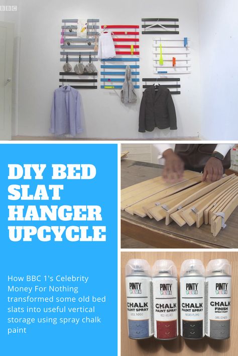 Bed Slats Upcycle, Upcycle Bed, Spray Chalk Paint, Spray Chalk, Old Bed Frames, Money For Nothing, Ikea Ideas, Old Beds, Hanging Closet