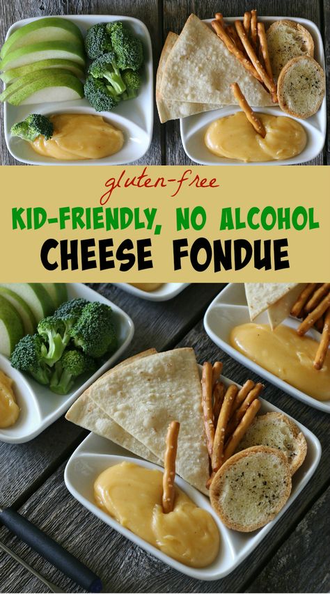 Fondue Recipes For Kids, Alcohol Free Fondue, Cheese Fondue For Kids, Kid Friendly Fondue Recipes, Kid Friendly Cheese Fondue, Gluten Free Fondue Recipes, Kids Fondue Party, Fondue For Kids, Cheese Fondue Dippers