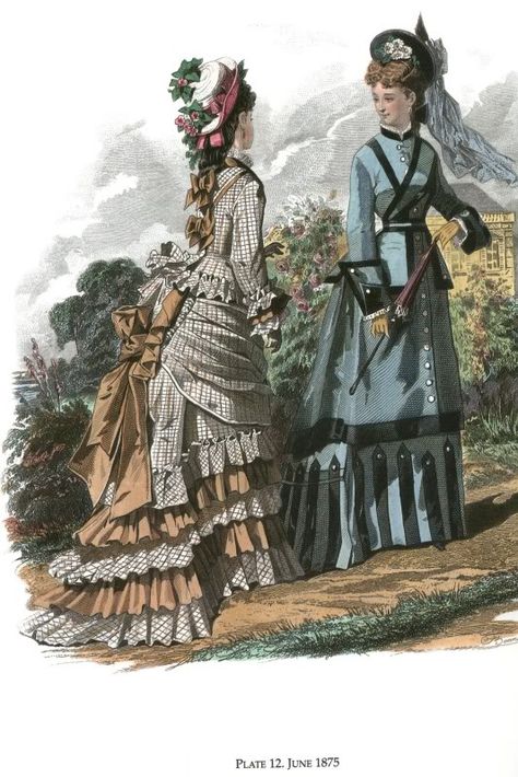 lamodeillustree: 1870's-1790's fashion prints June Fashion, 1870 Fashion, Western Womens Fashion, Historical Sewing, Costume Carnaval, 1870s Fashion, Victorian Era Fashion, 1800s Fashion, Victorian Costume