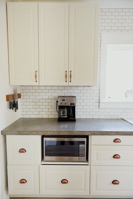 ikea sektion cabinets with concrete countertops Sektion Cabinets Hack, Oak Abode, Sektion Cabinets, Ikea Sektion Cabinets, Ikea Sektion, Kitchen Cost, Ikea Kitchen Cabinets, Brick Decor, Faux Brick Walls