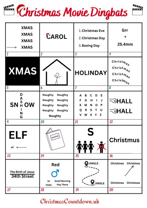 Christmas Movie Dingbat Puzzles with Answers Rebus Puzzles With Answers Free Printable, Christmas Quiz And Answers, Christmas Picture Quiz, Christmas Puzzles Printables, Word Puzzles Brain Teasers, Christmas Quiz Questions, Printable Brain Teasers, Christmas Riddles, Puzzles With Answers