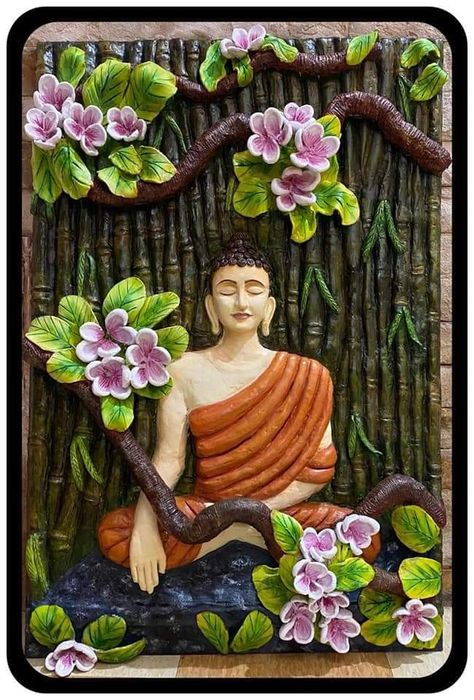 Buddha Relief Sculpture, Buddha Clay Art On Canvas, Clay Scenery Art, Mouldit Clay Art On Canvas, Shilpkar Clay Art On Canvas, Mouldit Clay Art Ideas, Mouldit Art Ideas On Canvas, Putty Art On Canvas, Fevicryl Mouldit Ideas