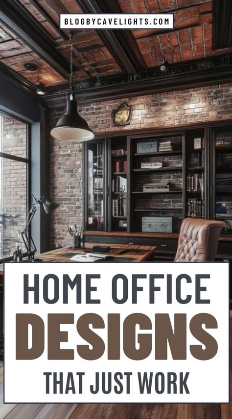 🌟 Transform your home office space with our top 5 designs that are as stylish as they are functional! Explore innovative home office design ideas that can maximize your productivity. ✨ Click to find out how to revamp your workspace now! Office Decor Masculine Modern, High Ceiling Office Interior, Modern Male Office, Upstairs Office Ideas, Man Home Office Ideas, Cool Office Ideas For Men, Creative Office Space Workspaces Design, Large Office Space Ideas, Masculine Office Design