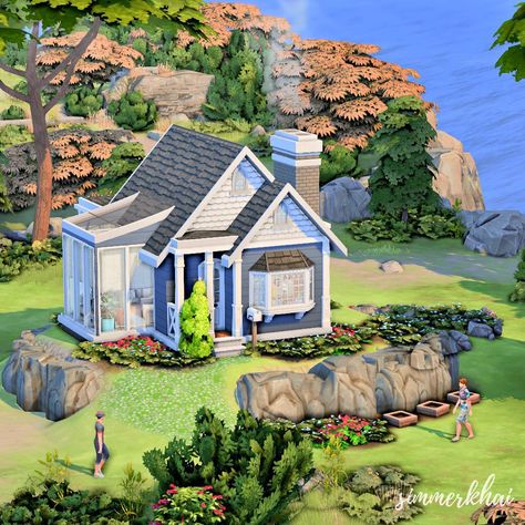 Tiny Seaside Cottage, Sims 4 Coastal Cottage, Sims 4 Coastal House, Sims Room, Sims Houses, Sims Builds, Seaside House, Sea House, Seaside Cottage