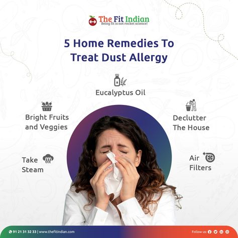 Dust allergies can be difficult to manage. For simple allergies, peppermint tea, fresh fruits, ghee, and apple cider vinegar are some home remedies that will control your symptoms and provide relief. #thefitindian #dustallergies #homeremedies #nutritionist #pepperminttea #ghee #freshfruits #applecidervinegar Dust Allergies, Dust Allergy, Peppermint Tea, Eucalyptus Oil, Fresh Fruits, Cider Vinegar, Ghee, Apple Cider Vinegar, Apple Cider