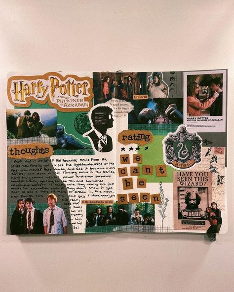 Photo Collage Ideas For School Projects, Ide Scrapbook, Harry Potter Scrapbook, Harry Potter Journal, Presentation Ideas For School, Book Reading Journal, Bulletin Journal Ideas, Bujo Ideas, Scrapbook Book