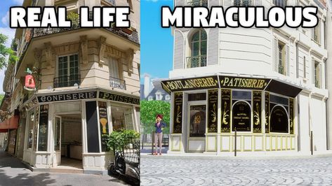 Marinette Bakery, Marinette House, Miraculous Bakery, Miraculous Places In Real Life, Marinette House In Real Life, Miraculous In Real Life, Mlb Au, Bakery Sign, Miraculous Memes