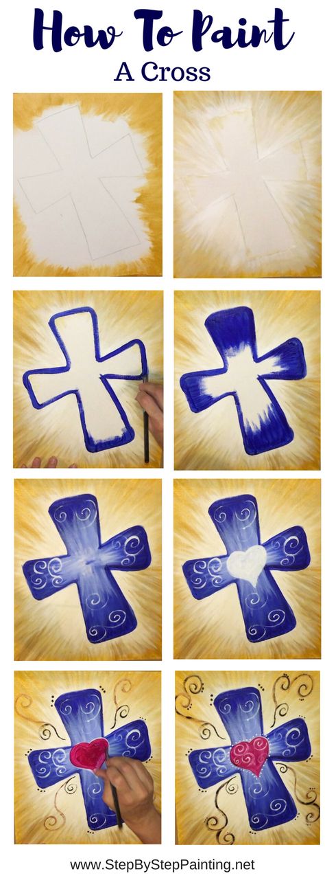 How to paint a cross on canvas - step by step painting How To Paint Crosses On Canvas, Painting Cross Ideas, Simple Cross Painting, Cross Canvas Paintings Easy, Cross Paintings On Canvas Acrylics, Paintings Of Crosses, Easy Cross Painting, Easy Paint Party Ideas Canvases, Cross Painting Ideas On Canvas