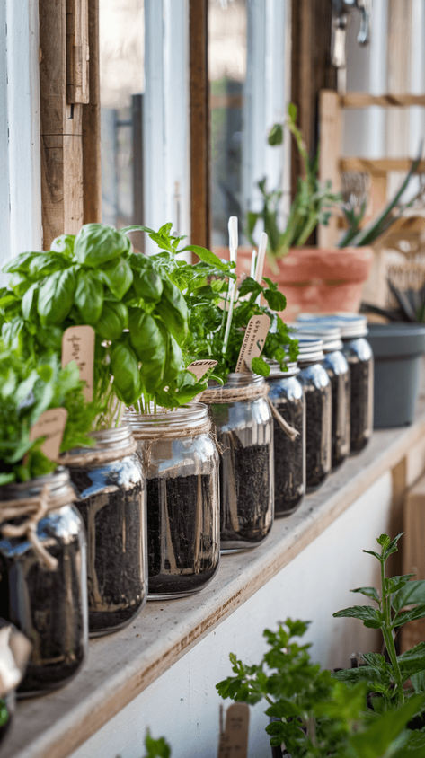 Turn mason jars into a beautiful wall-mounted planter! This space-saving DIY is perfect for herbs or small plants, adding greenery to any room without taking up floor space. Mason Jar Herb Garden Indoor, Mason Jar Herb Garden, Plant Store, Diy Mason Jar, Macrame Planter, Indoor Herb Garden, Indoor Gardening, Kitchen Inspo, Mason Jar Diy