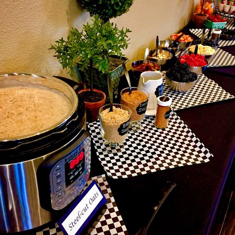 Steel-Cut Oatmeal Breakfast Buffet (INSTANT POT) – Little Blue Plates Office Potluck, Crockpot Oatmeal, Oatmeal Bar, Ip Recipes, Oatmeal Breakfast Bars, Steel Cut Oatmeal, Breakfast Oatmeal Recipes, Staff Morale, Breakfast Oatmeal