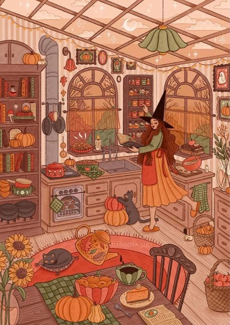 Witchy Autumn, Autumn Kitchen, Halloween Tricks, Autumn Witch, Autumn Magic, Witch Art, Witch Aesthetic, Art Drawings For Kids, A Witch