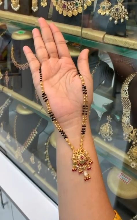 Black Beats Neck Chain Gold Long, Nala Pusalu Latest Designs, Nalla Pusalu Designs Latest Long, Nalla Pusalu Designs Latest Short, Nallapusalu Designs Gold Long, Nallapusalu Designs Gold Short, Hindu Names, Ruby Necklace Designs, Silver Anklets Designs