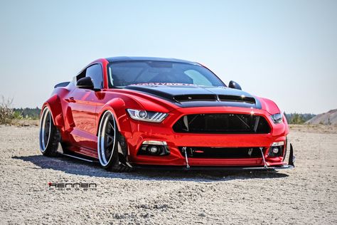 Proper Tuning Detected: Red Ford Mustang with Custom Body Kit Mustang Body Kit, Red Ford Mustang, Mustang Custom, Custom Body Kits, West Coast Customs, Falken Tires, Red Mustang, For Mustang, Mustang Ecoboost