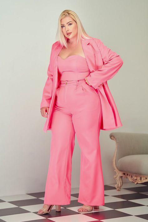 Pink fashionable pink women’s plus size suit model Barbie Edition, Plus Size Barbie, Plus Size Suit, Pink Plus Size, Plus Size Pink, Blonde Fashion, Boss Outfit, Barbie Costume, Pink Suit