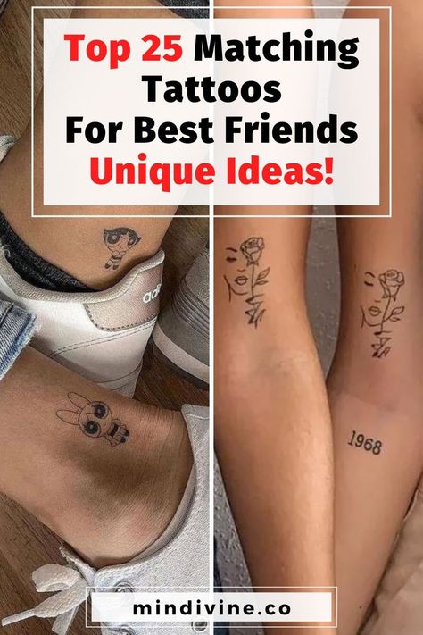 Get Inked: Best Matching Tattoos for Best Friends! Tattoos For Women Best Friends, Cute Small Best Friend Tattoos, Best Friend Compass Tattoos, Cousin Tattoos For 4, Fine Line Tattoos For Best Friends, Best Friend Micro Tattoos, Best Friend Matching Tattoos For Women, Fun Best Friend Tattoos, Tiny Bestie Tattoos