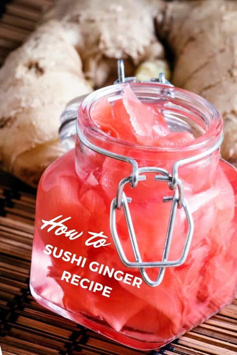 Sushi Ginger, Ginger Wraps, Ginger Recipe, Sushi Dishes, Pink Ginger, Pickled Ginger, Pickled Vegetables, Ginger Recipes, Sushi Recipes