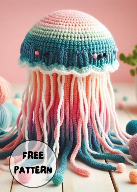 Crochet Jellyfish Free Pattern Amigurumi, Aquatic Crochet Pattern, Mini Jellyfish Crochet Pattern Free, Crochet Jellyfish Free Pattern, Jelly Fish Pattern, Crochet Stuffys, Jellyfish Crochet Pattern, Octopus Crochet Pattern Free, Jellyfish Amigurumi