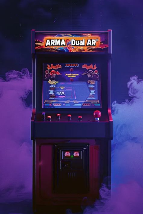 The image is of a vintage arcade game machine. It is black with red and yellow trim ->> more details in ai-img-gen.com Arcade Machine Aesthetic, Game Arcade, Vintage Arcade, Arcade Game Machines, Arcade Video Games, Arcade Game Room, Kick Plate, Game Machine, Yellow Trim