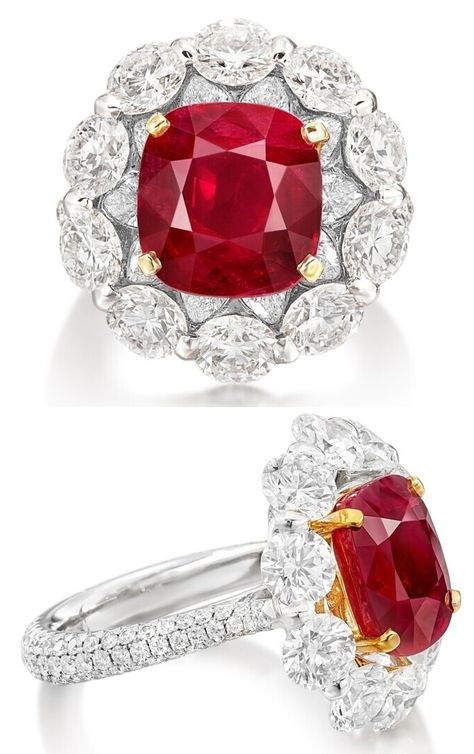 Gems Rings, Ruby Ring Designs, Blood Ruby, Ruby And Diamond Ring, Gem Ring, Red Colour, Blood Red, Pear Shaped Diamond, Diamond Band