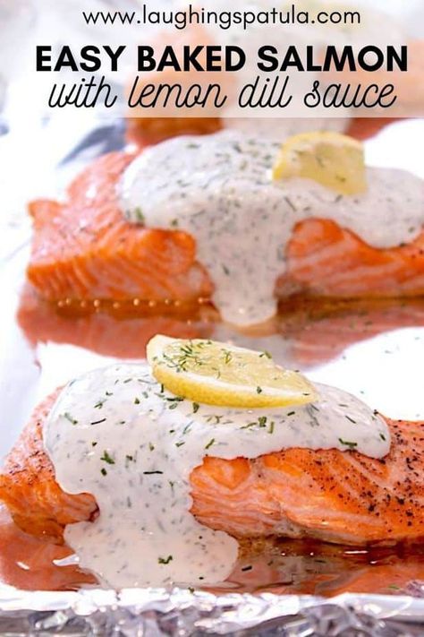 Salmon With Lemon Dill Sauce, Baked Salmon Filets, Baked Salmon With Lemon, Salmon Recipes Oven, Dill Sauce For Salmon, Baked Salmon Lemon, Salmon With Lemon, Lemon Dill Sauce, Sauce For Salmon