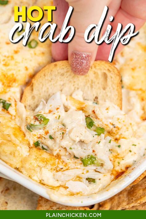 Easy Crab Dip Recipe - This creamy and savory recipe is perfect for parties, gatherings, or even a cozy night in. It's loaded with tender lump crabmeat, cream cheese, mayonnaise, green onions, a touch of Cajun seasoning, and more, resulting in a dip that's pure seafood delight. Serve it with your favorite dippers - from crispy crackers to fresh veggies. It's the ultimate crowd-pleaser and a must-have addition to your appetizer lineup. Crab Cheese Dip, Crab Dip With Cream Cheese, Crab Dip Recipe, Creamy Crab Dip, Crispy Crackers, Hot Crab Dip, Crab Dip, Cream Cheese Dips, Party Food And Drinks