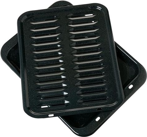 Amazon.com: GE Appliances Broiler Pan with Rack for Oven, Non-Stick Pan, 2 Piece Black Porcelain Coated Carbon Steel Roasting Pan, Durable and Dishwasher Safe, WB48X10056, Genuine GE OEM Part : Home & Kitchen Broiler Pan, Sheet Pans, Pan Rack, Black Porcelain, Ge Appliances, Steel Rims, Nordic Ware, Pan Set, Roasting Pan