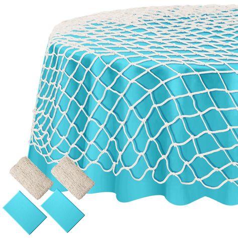 PRICES MAY VARY. Complete Set: you will get 2 fish net decorative with a size of about 39.4 x 78.7 inches and 2 turquoise plastic tablecloths for round tables with a diameter of about 83.8 inches, sufficient quantity and large size to meet your use and replacement; They are ideal for set off the party atmosphere Eye Catching Party Decorations: the set of fishing net and turquoise round tablecloth can be applied to decorate your birthday, mermaid theme party, ocean birthday party, nautical theme Ocean Birthday Party Decorations Diy, Surfer Party Decorations, Under Water Theme Party Decoration, Beachy Birthday Party Decorations, California Party Theme, Beach Theme Birthday Party For Kids, Boat Birthday Party Ideas Decoration, Under The Sea Birthday Party Decorations, Water Themed Birthday Party