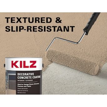 KILZ Decorative Concrete Coating Gray Textured Slip-resistant Matte Interior/Exterior (1-Gallon) in the Porch & Floor Paint department at Lowes.com Painting A Patio Floor, Painting Concrete Floors Indoor, Painting Concrete Patio, Painting Concrete Floors, Best Concrete Paint, Outdoor Concrete Floors, Concrete Floor Repair, Paint Concrete Patio, Concrete Patio Makeover