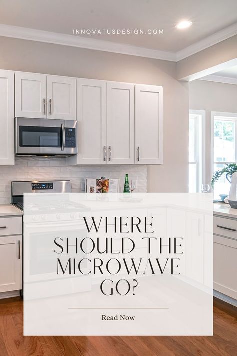 Learn about the perfect locations for the microwave in a kitchen with this comprehensive guide on Where Should the Microwave Go? Top kitchen design tips from a professional interior designer. #kitchendesign #kitchenappliances #kitchendecor #kitcheninspo #kitcheninspiration #kitchengoals #microwave #kitchenplanning #kitchendesigner #interiordesignideas #interiordesigninspo Microwave Farmhouse Kitchen, Where To Place A Microwave In A Kitchen, Drop Down Microwave Cabinet, Place For Microwave In Kitchen, Cabinet Mounted Microwave, Microwave End Of Island, Remove Over Range Microwave, Microwave Ideas In Small Kitchen, Microwave In Dining Room