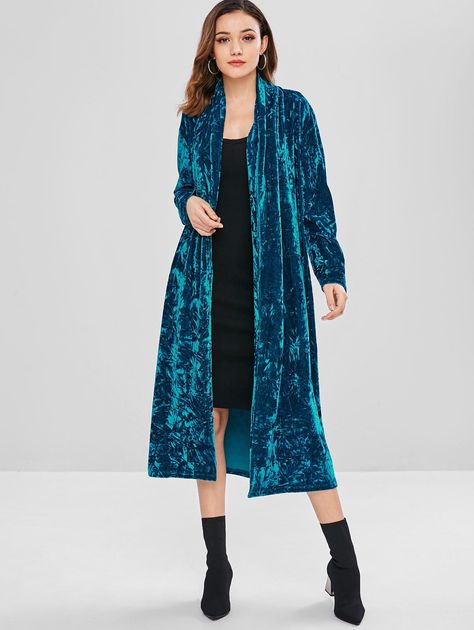 Crushed Velvet Duster Coat  PEACOCK BLUE , #Sponsored, #Duster, #Velvet, #Crushed, #BLUE, #PEACOCK #Ad Velvet Duster Outfit, Duster Outfit, Fur Coat Long, Velvet Duster, Jacket Store, Blue Peacock, Velvet Coat, Striped Jacket, Long Sleeves Coats