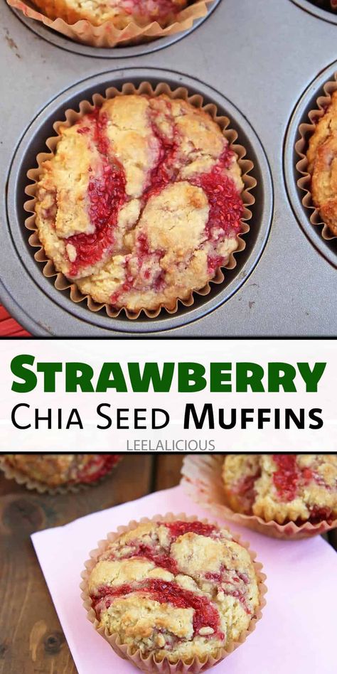 Strawberry Chia Seed Muffins - gluten free, paleo » LeelaLicious Baking With Chia Seeds, Hemp Seed Muffins, Chia Seed Muffin Recipes, Jam Muffins Recipe, Keto Chia Seed Recipes, Flaxseed Recipes, Chia Seed Jam Recipe, Chia Seed Muffins, Chia Muffins