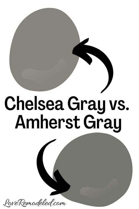 Benjamin Moore Chelsea Gray vs. Amherst Gray Gauntlet Gray Sherwin Williams, Kendall Charcoal Benjamin Moore, Dark Gray Paint, Brown Grey Paint, Benjamin Moore Chelsea Gray, Popular Neutral Paint Colors, Popular Grey Paint Colors, Dark Gray Paint Colors, Warm Grey Paint Colors